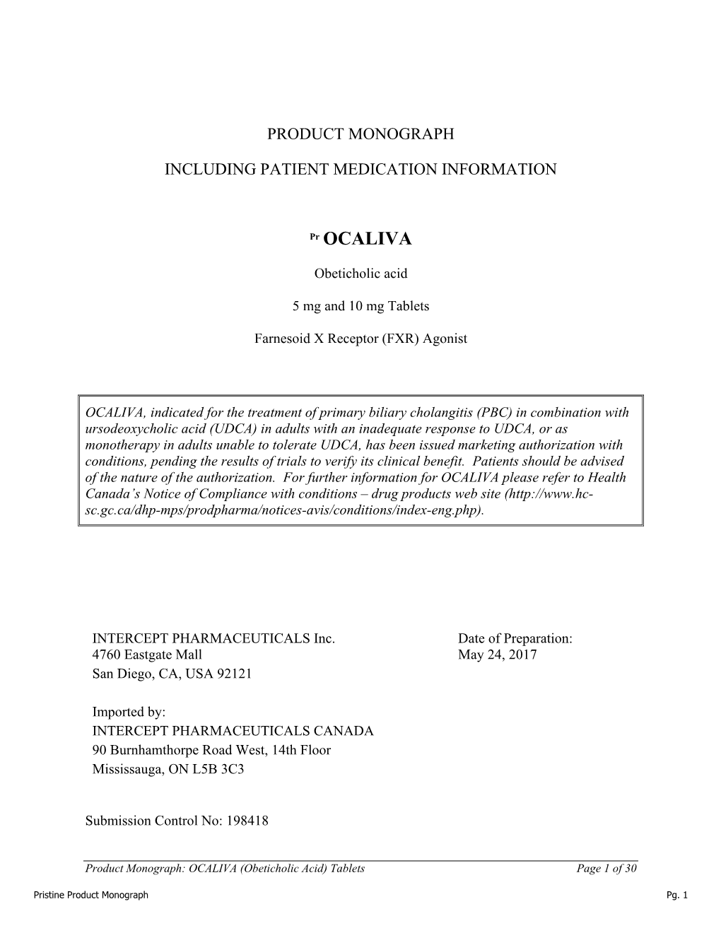 OCALIVA (Obeticholic Acid) Tablets Page 1 of 30