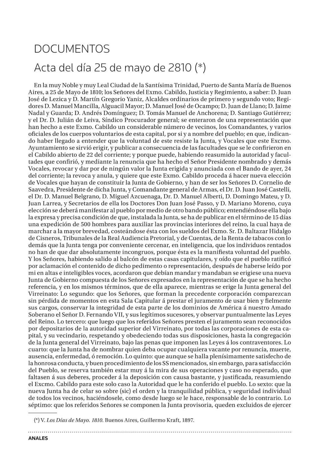 Acta Del Día 25 De Mayo De 2810 (*) Documentos