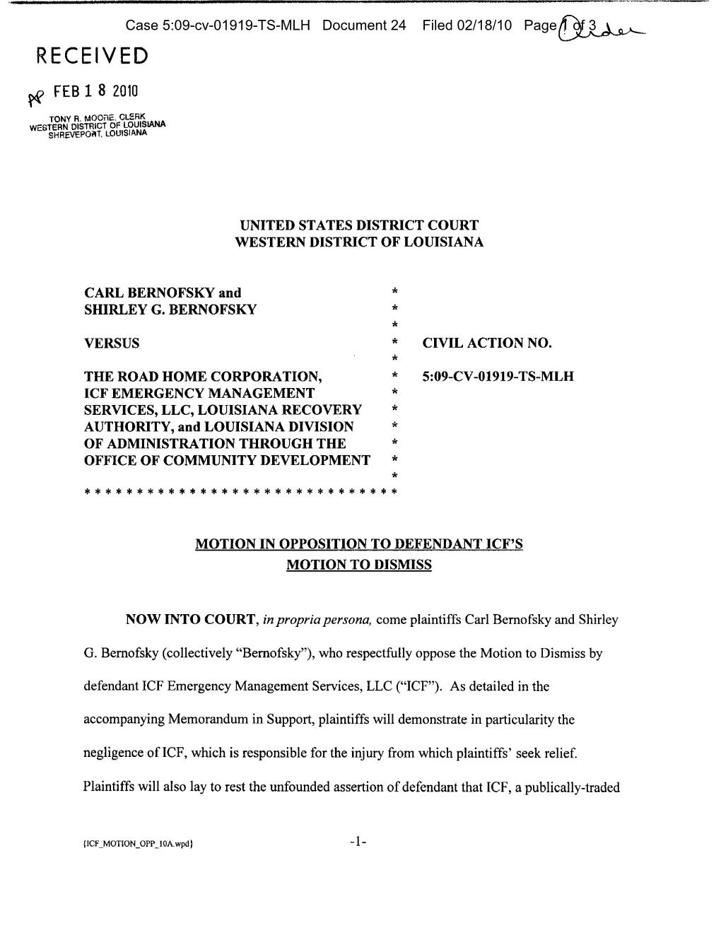 Case 5:09-Cv-01919-TS-MLH Document 24 Filed 02/18/10 Page