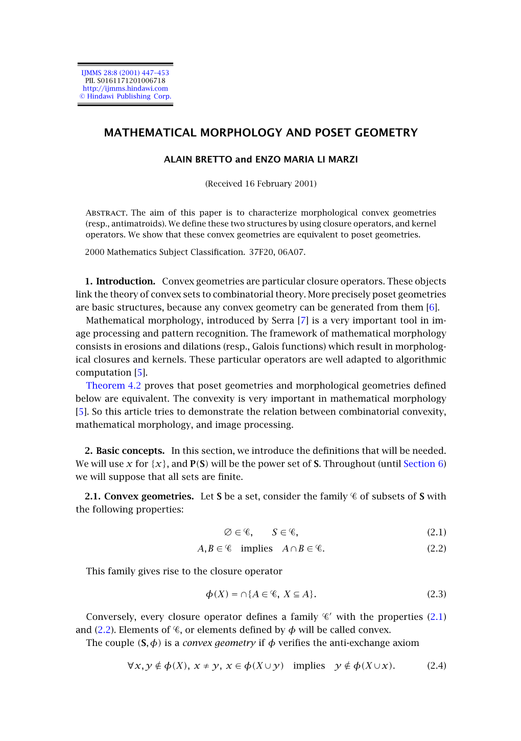Mathematical Morphology and Poset Geometry