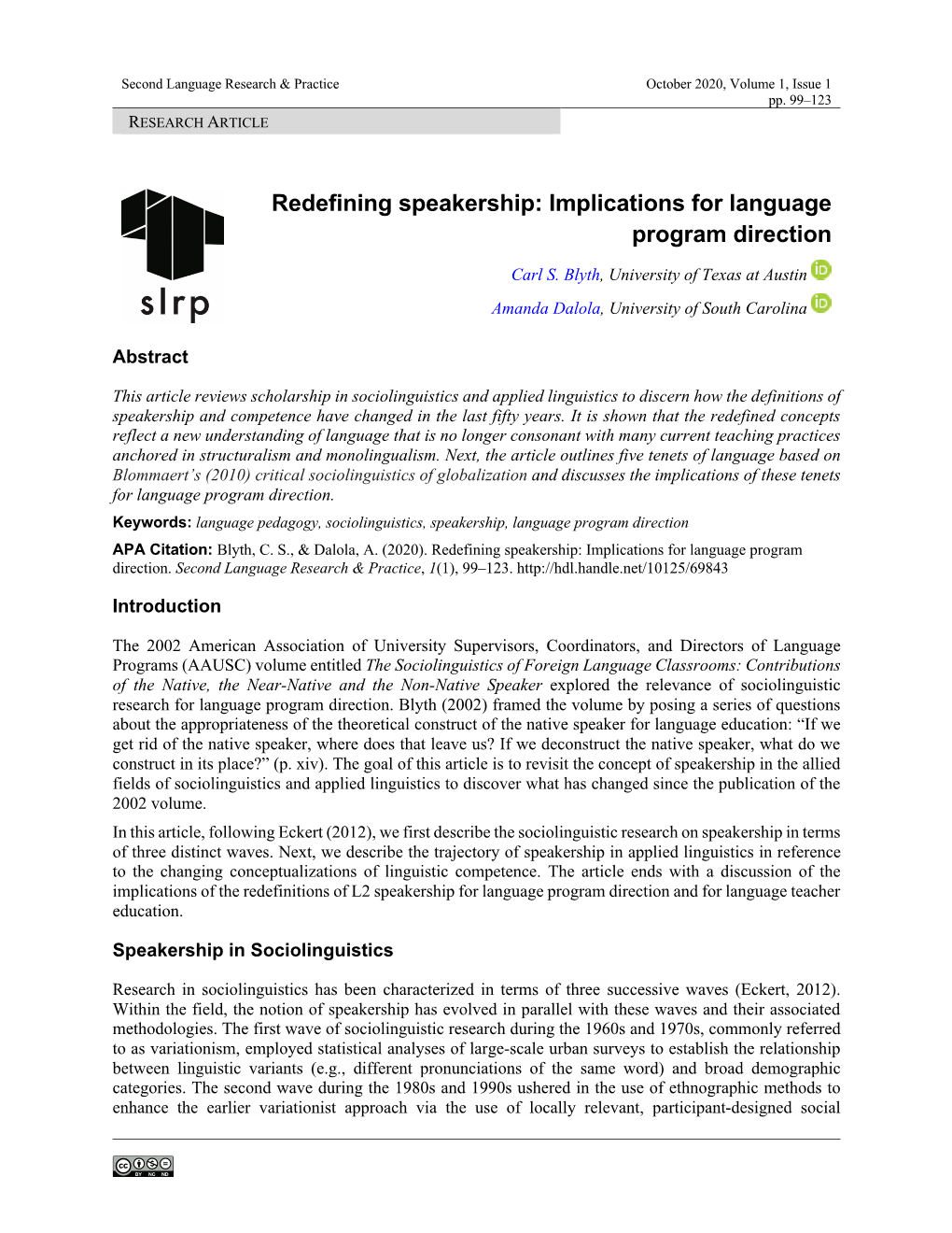 Redefining Speakership: Implications for Language Program Direction