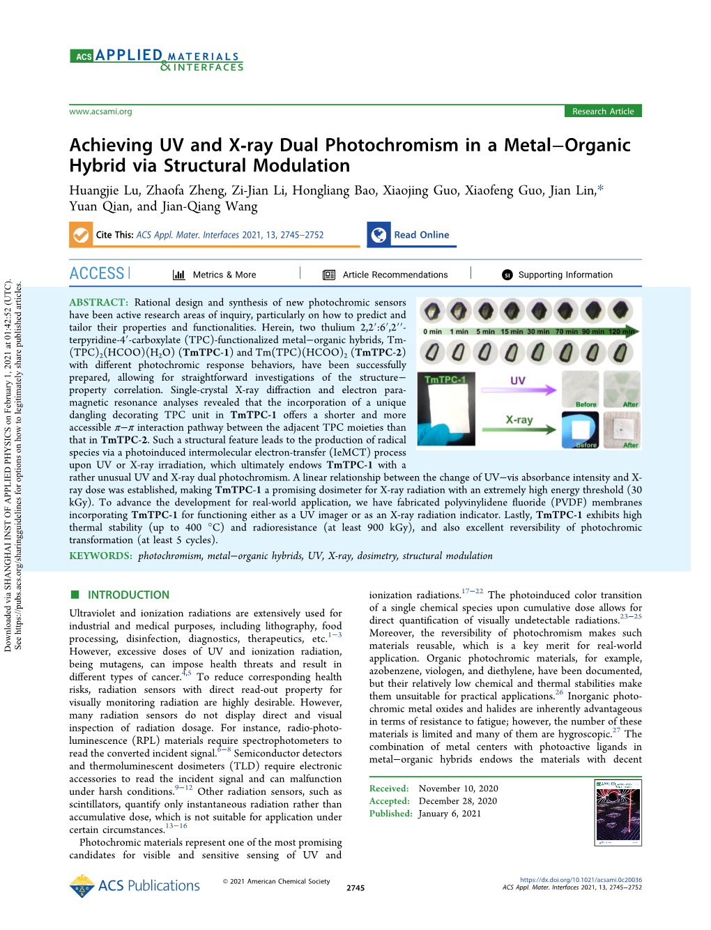 Achieving UV and X-Ray Dual Photochromism in a Metal–Organic Hybrid Via Structural Modulation