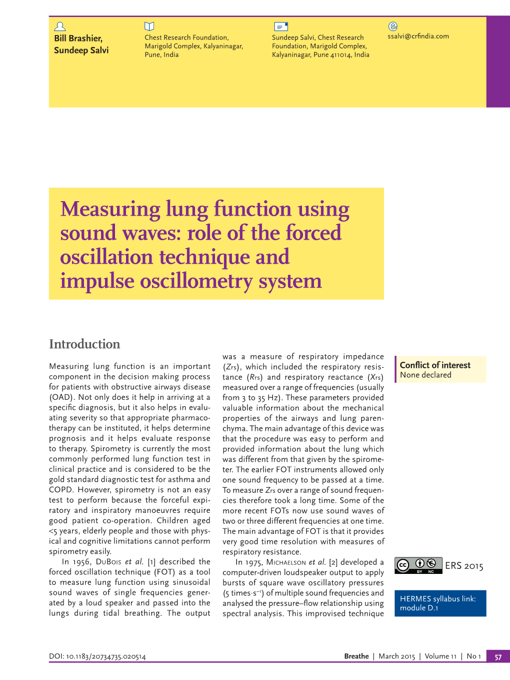 Measuring Lung Function Using Sound Waves: Role of the Forced Oscillation Technique and Impulse Oscillometry System