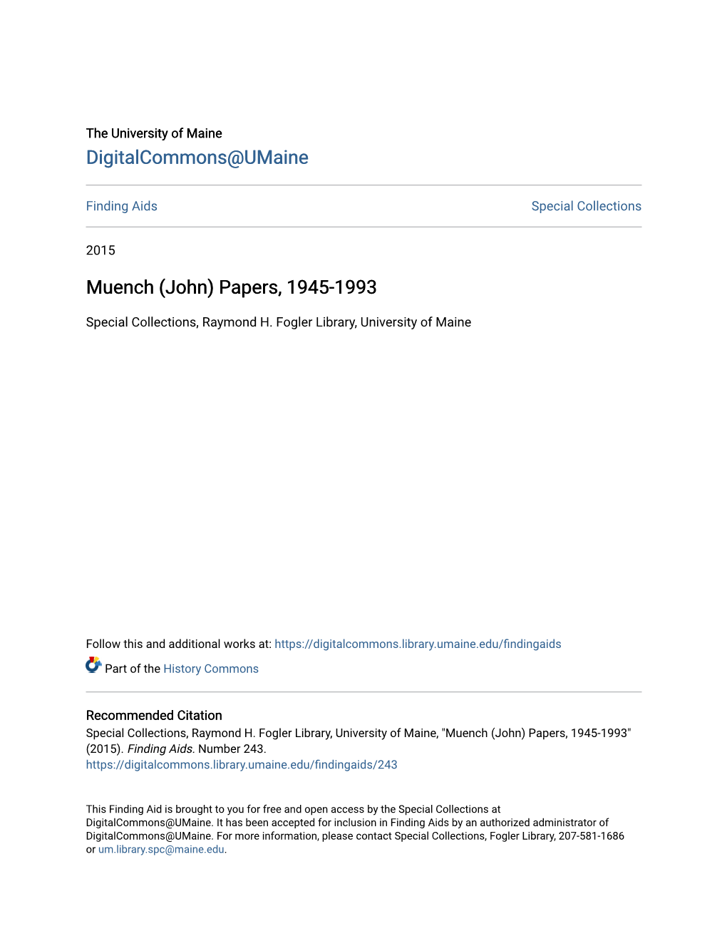 Muench (John) Papers, 1945-1993