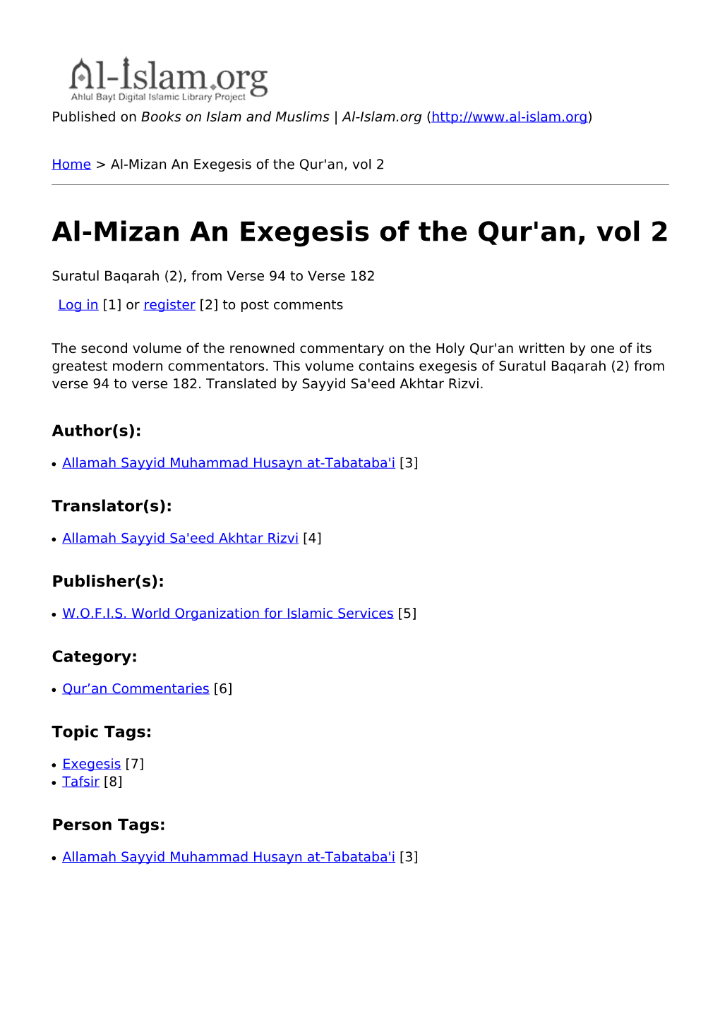 Al-Mizan an Exegesis of the Qur'