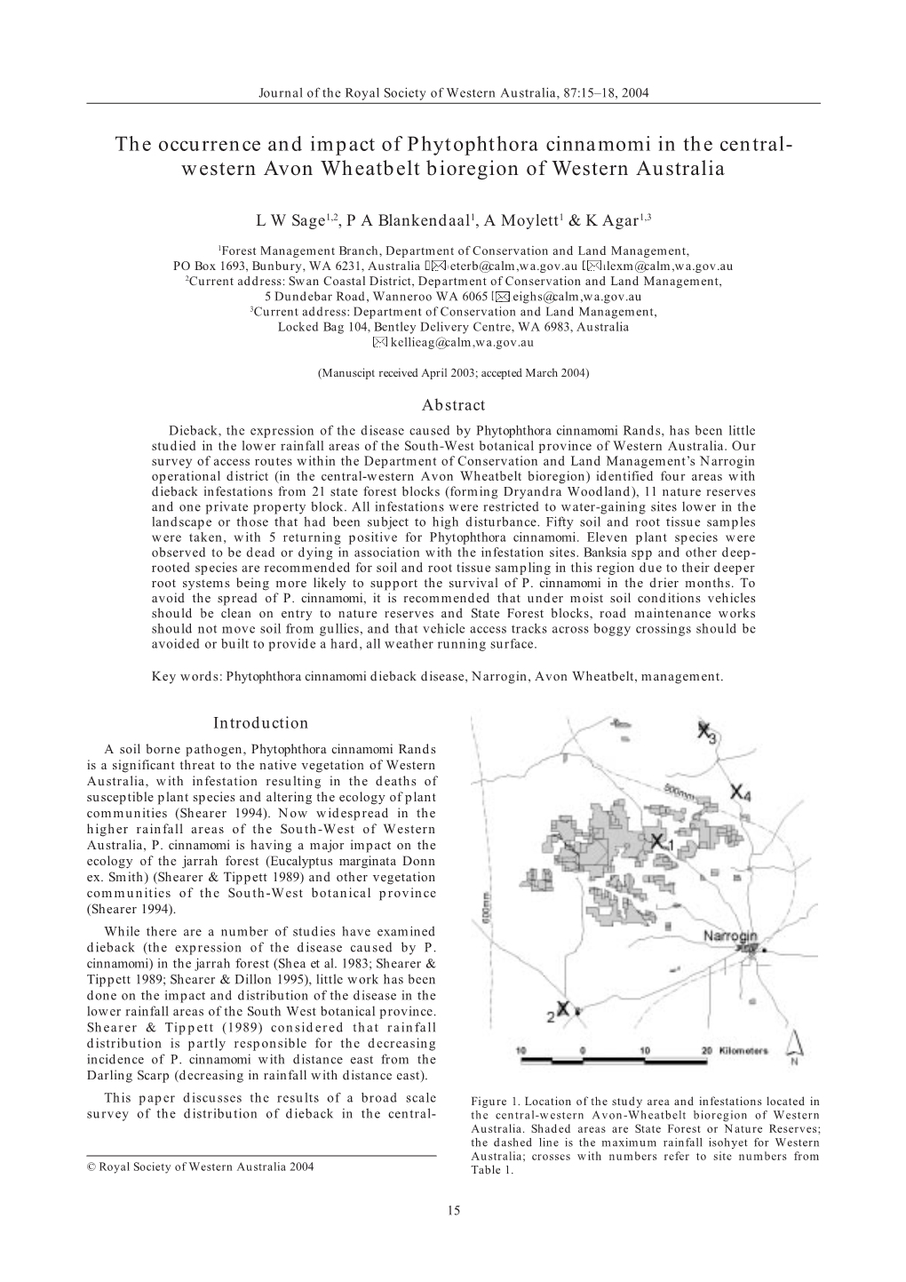 The Occurrence and Impact of Phytophthora Cinnamomi in the Central- Western Avon Wheatbelt Bioregion of Western Australia