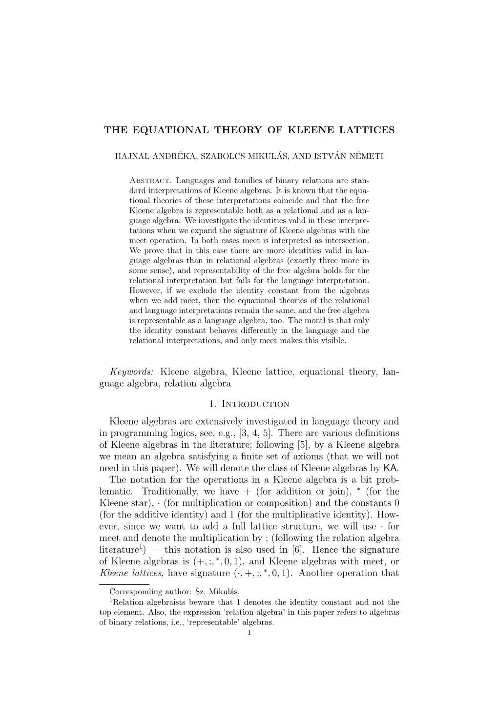 The Equational Theory of Kleene Lattices