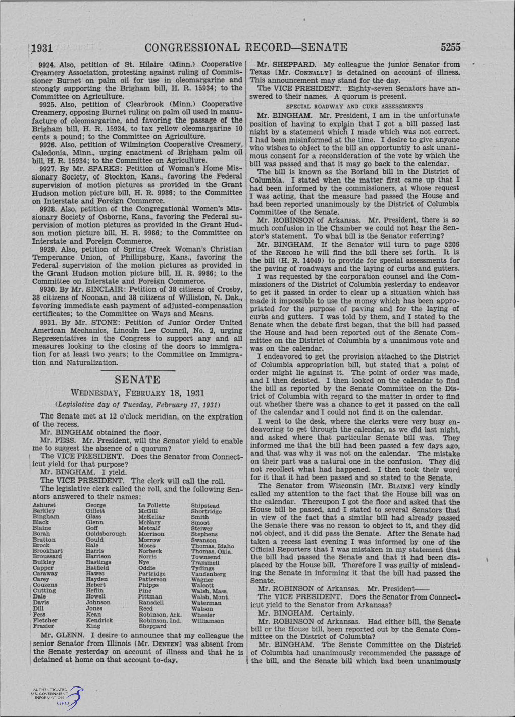 J.L93l CONGRESSIONAL RECORD-SENATE 5255 9924