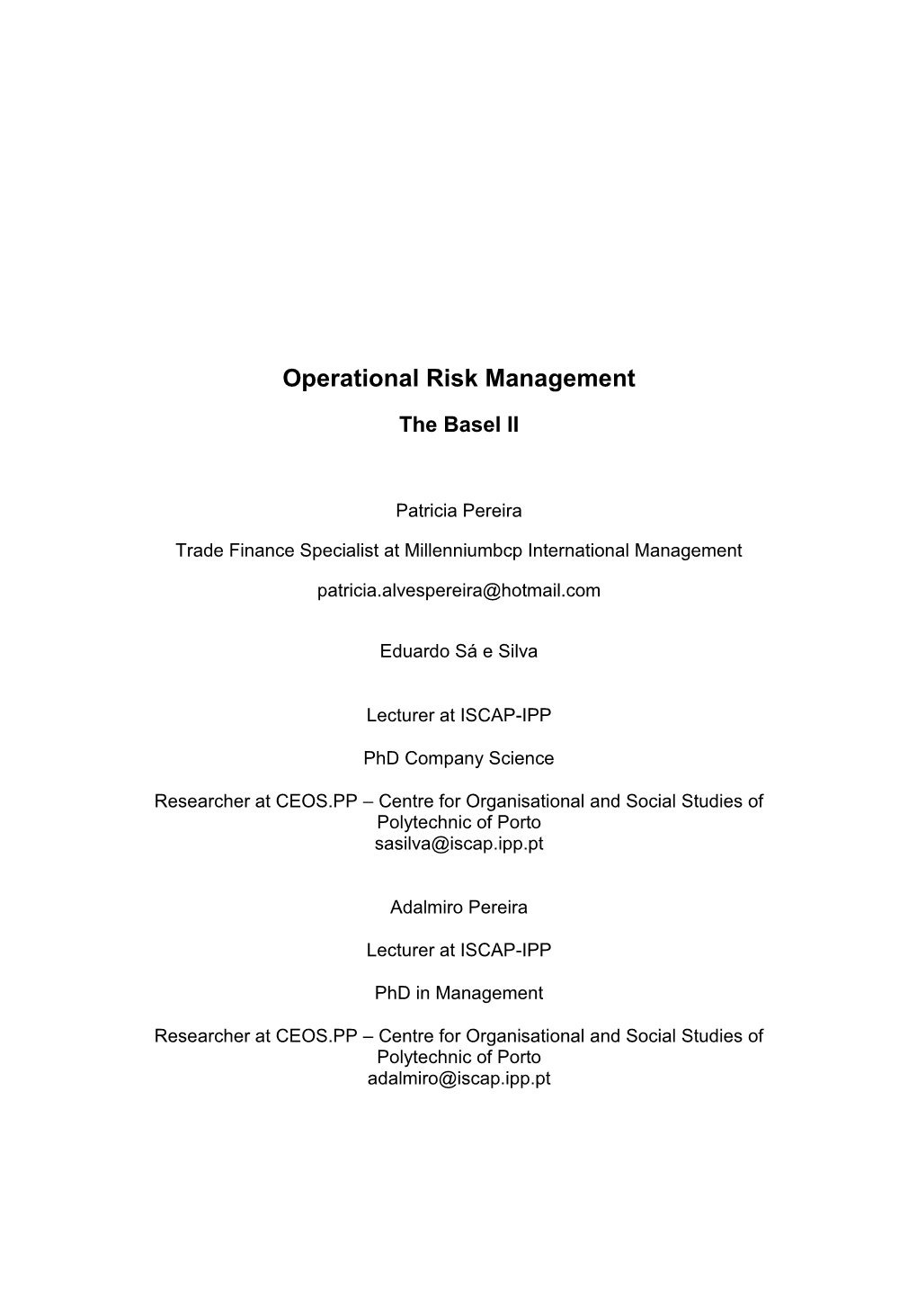 Operational Risk Management