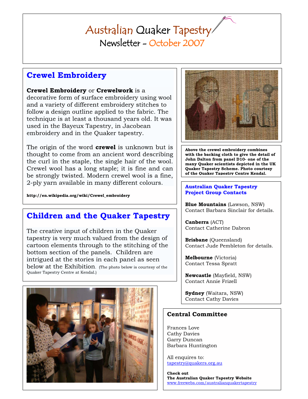 Australian Quaker Tapestry Newsletter - October 2007