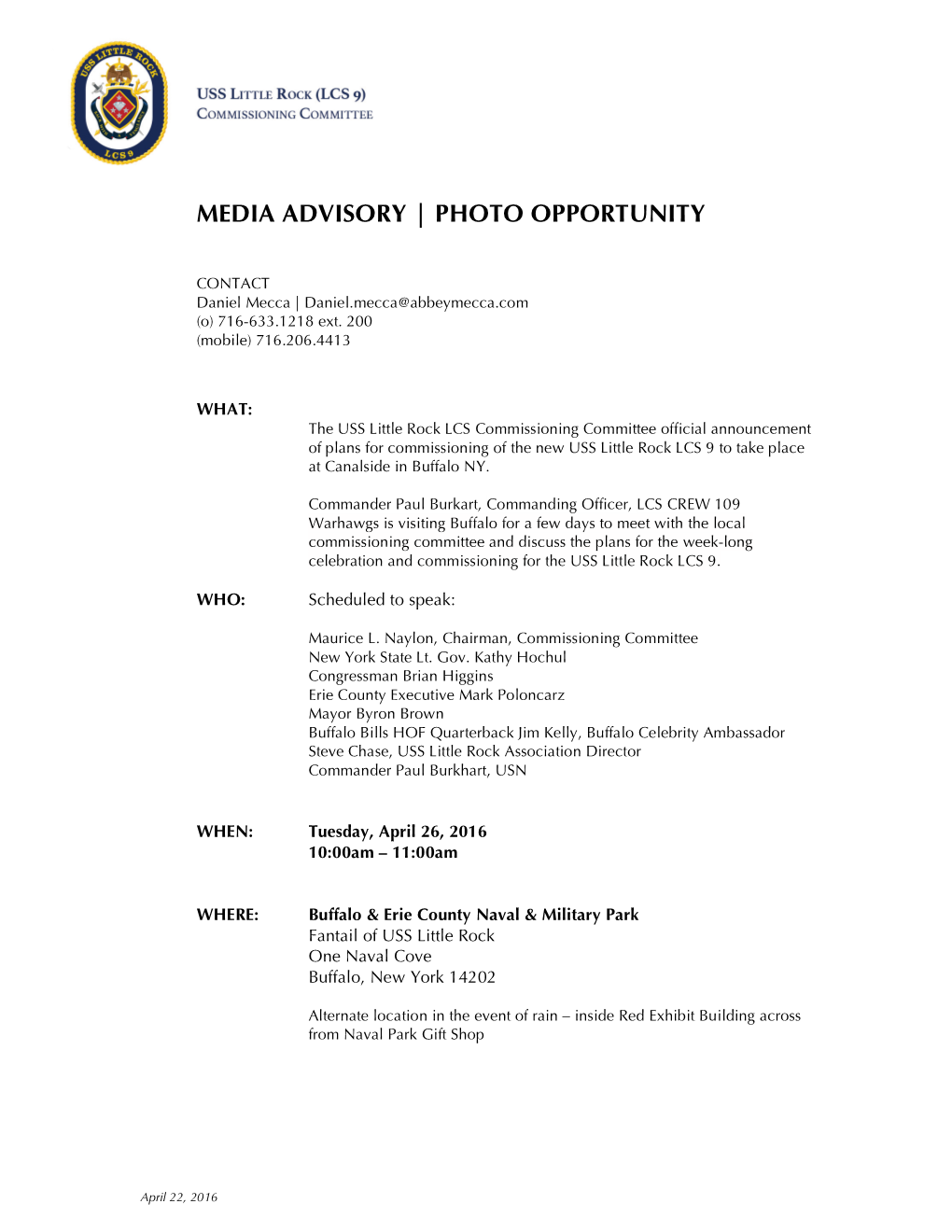 Media Advisory | Photo Opportunity