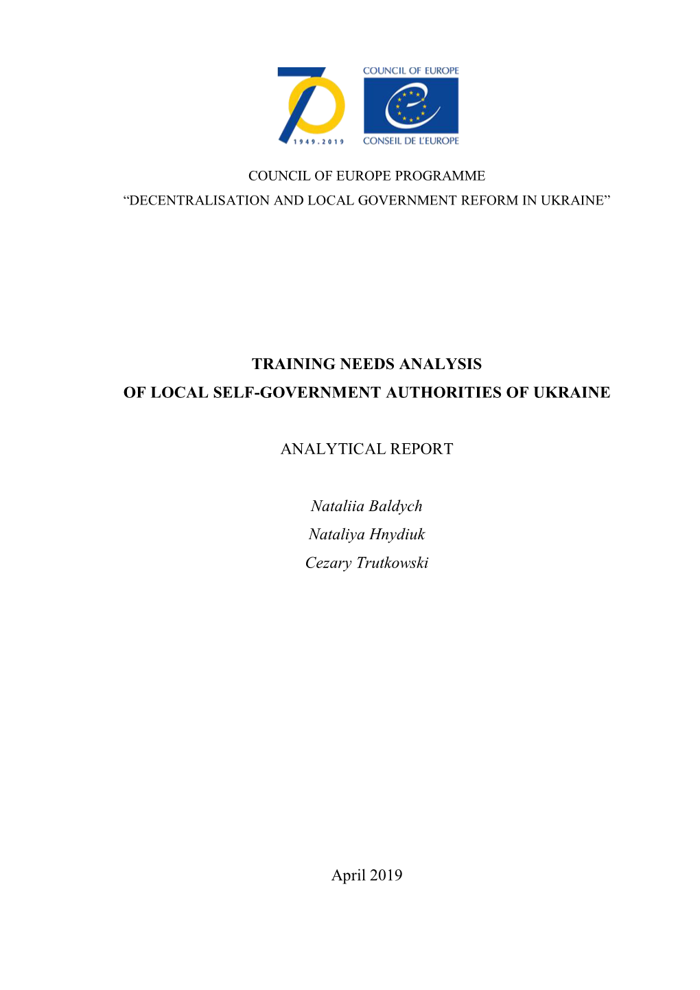 Training Needs Analysis of Local Self-Government Authorities of Ukraine