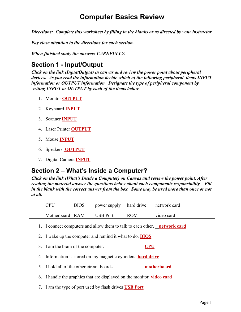 Computer Basics Review