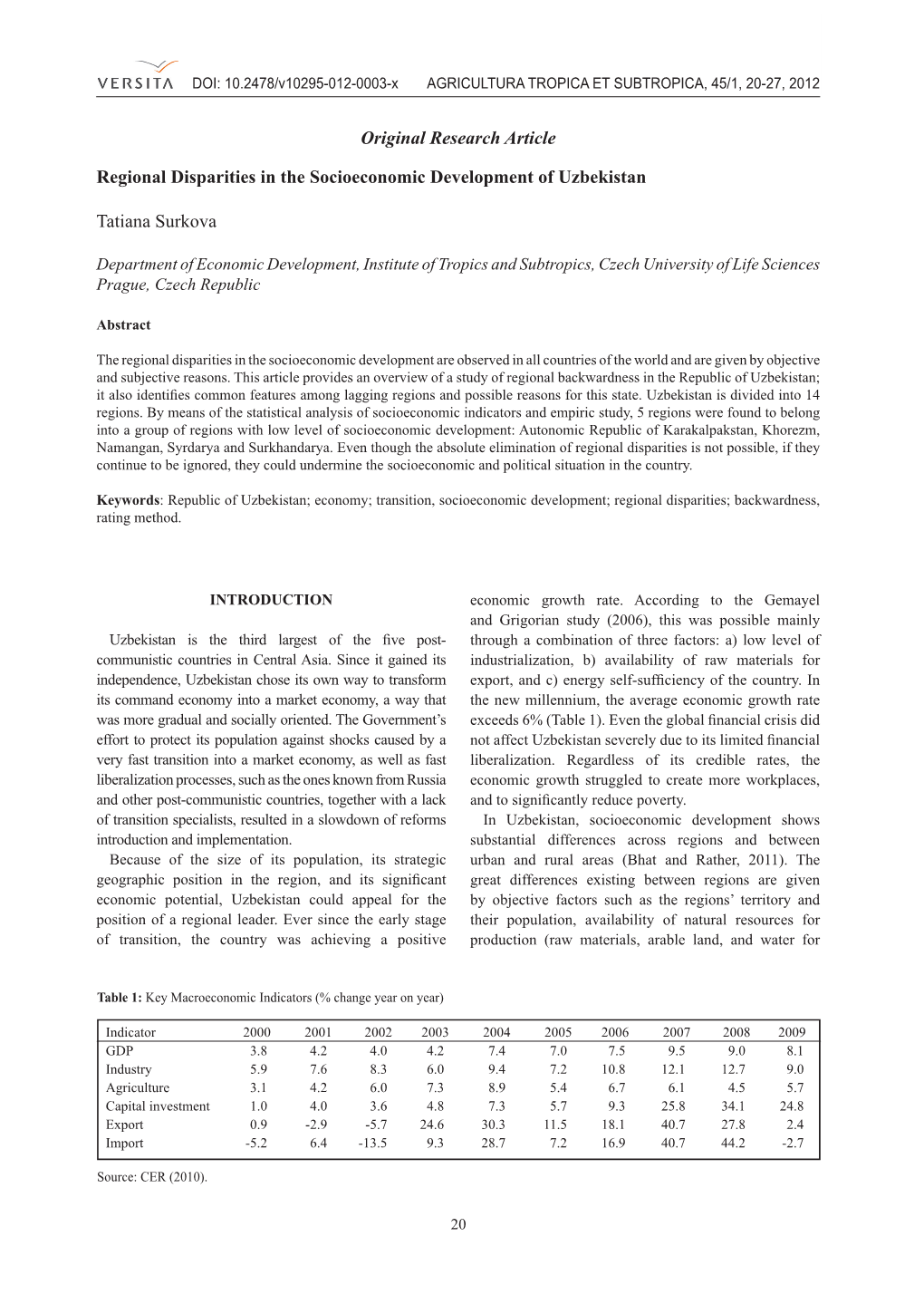 Original Research Article Regional Disparities in the Socioeconomic