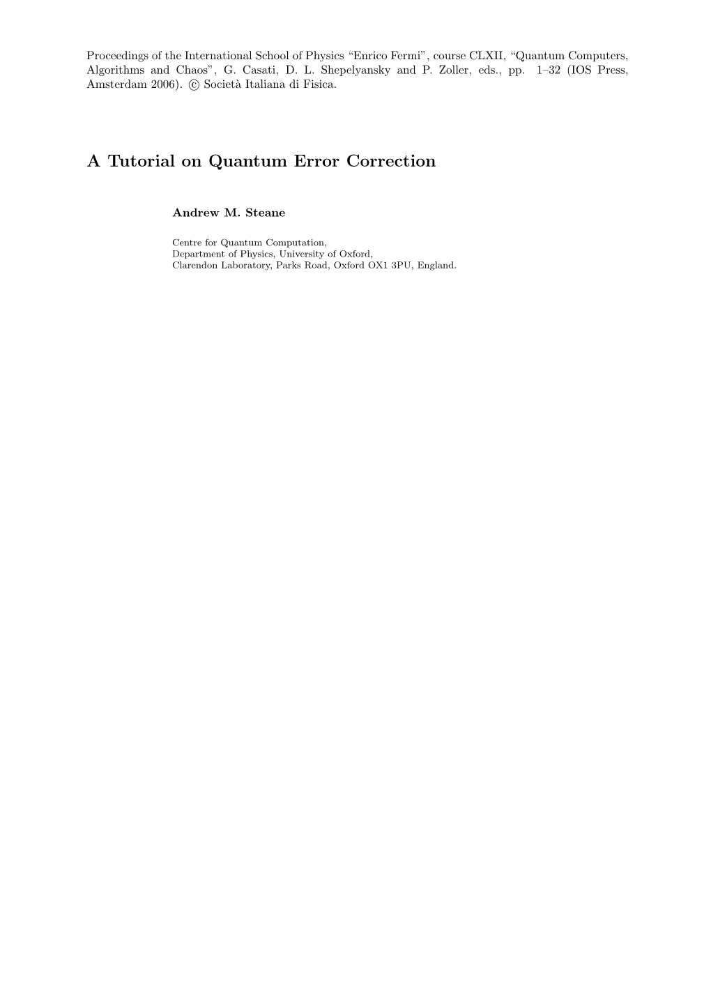 A Tutorial on Quantum Error Correction