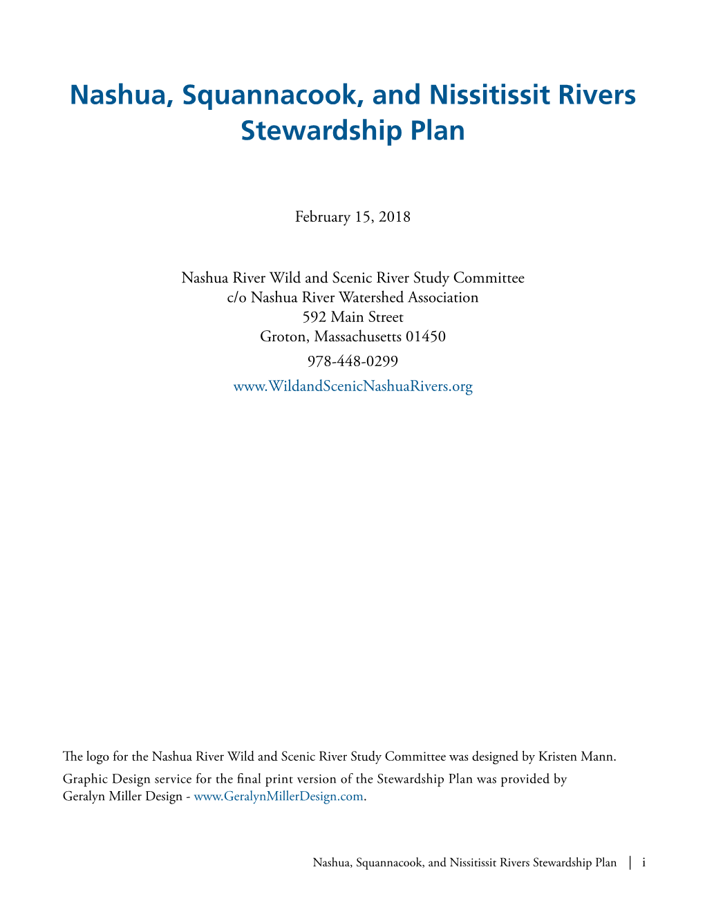 Nashua, Squannacook, and Nissitissit Rivers Stewardship Plan