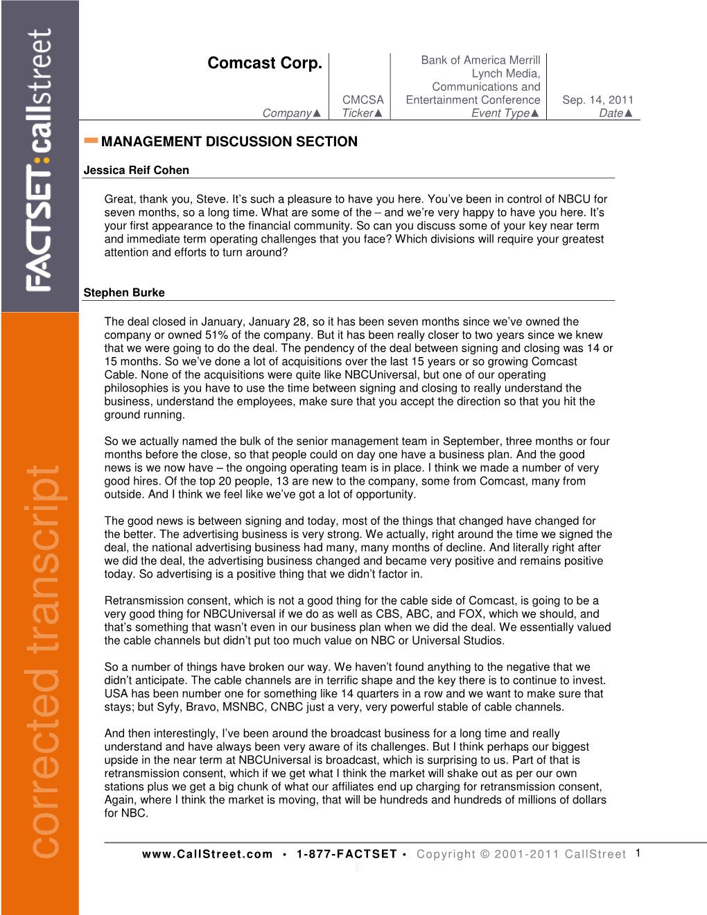 Corrected Transcript Stephen Burke Burke Stephen Cohen Reif Jessica MANAGEMENT DISCUSSION SECTION SECTION MANAGEMENTDISCUSSION NBC