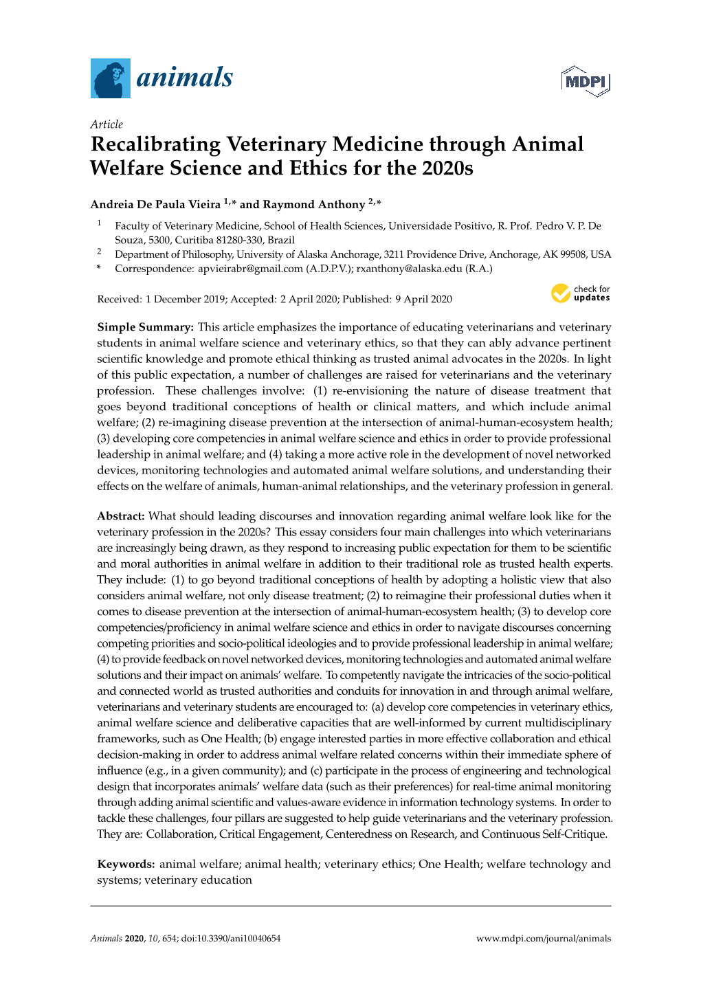 Recalibrating Veterinary Medicine Through Animal Welfare Science and Ethics for the 2020S