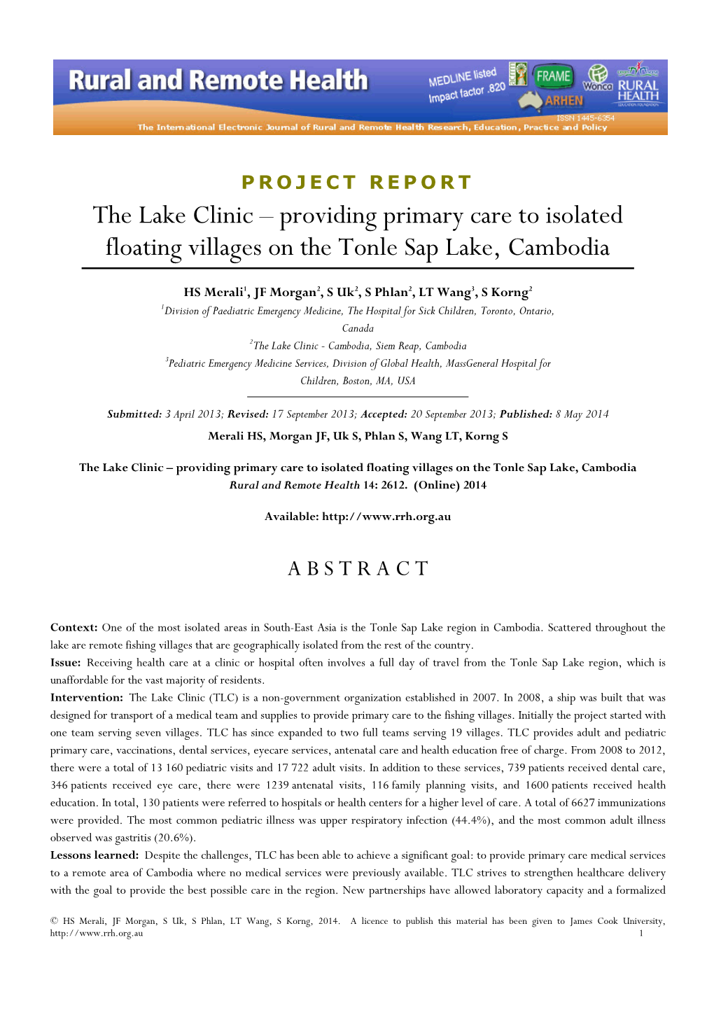 The Lake Clinic – Providing Primary Care to Isolated Floating Villages on the Tonle Sap Lake, Cambodia