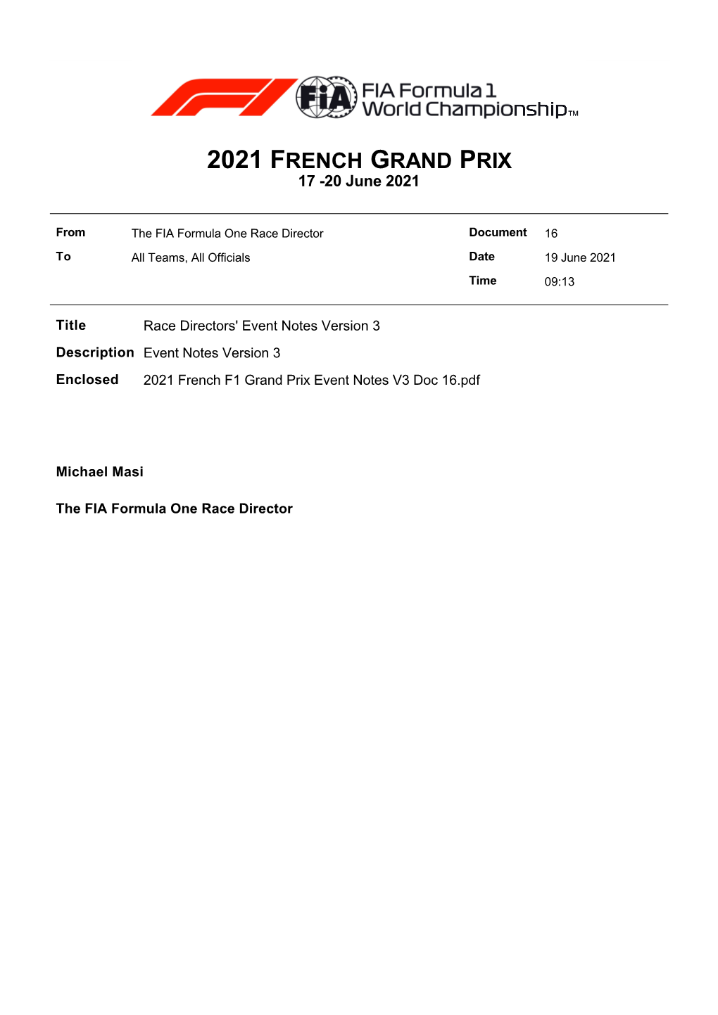 2021 FRENCH GRAND PRIX 17 -20 June 2021