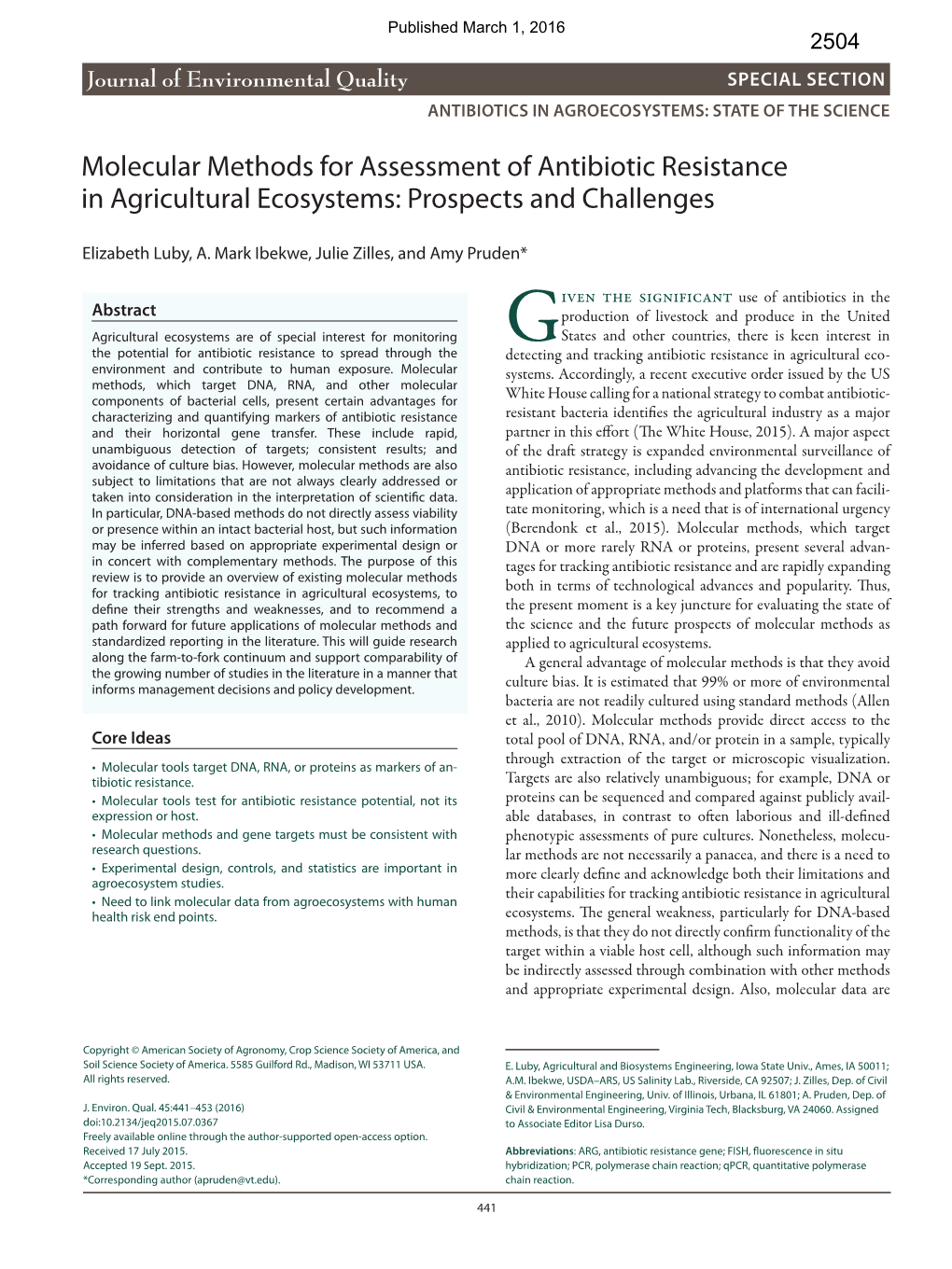 Molecular Methods for Assessment of Antibiotic Resistance in Agricultural Ecosystems: Prospects and Challenges