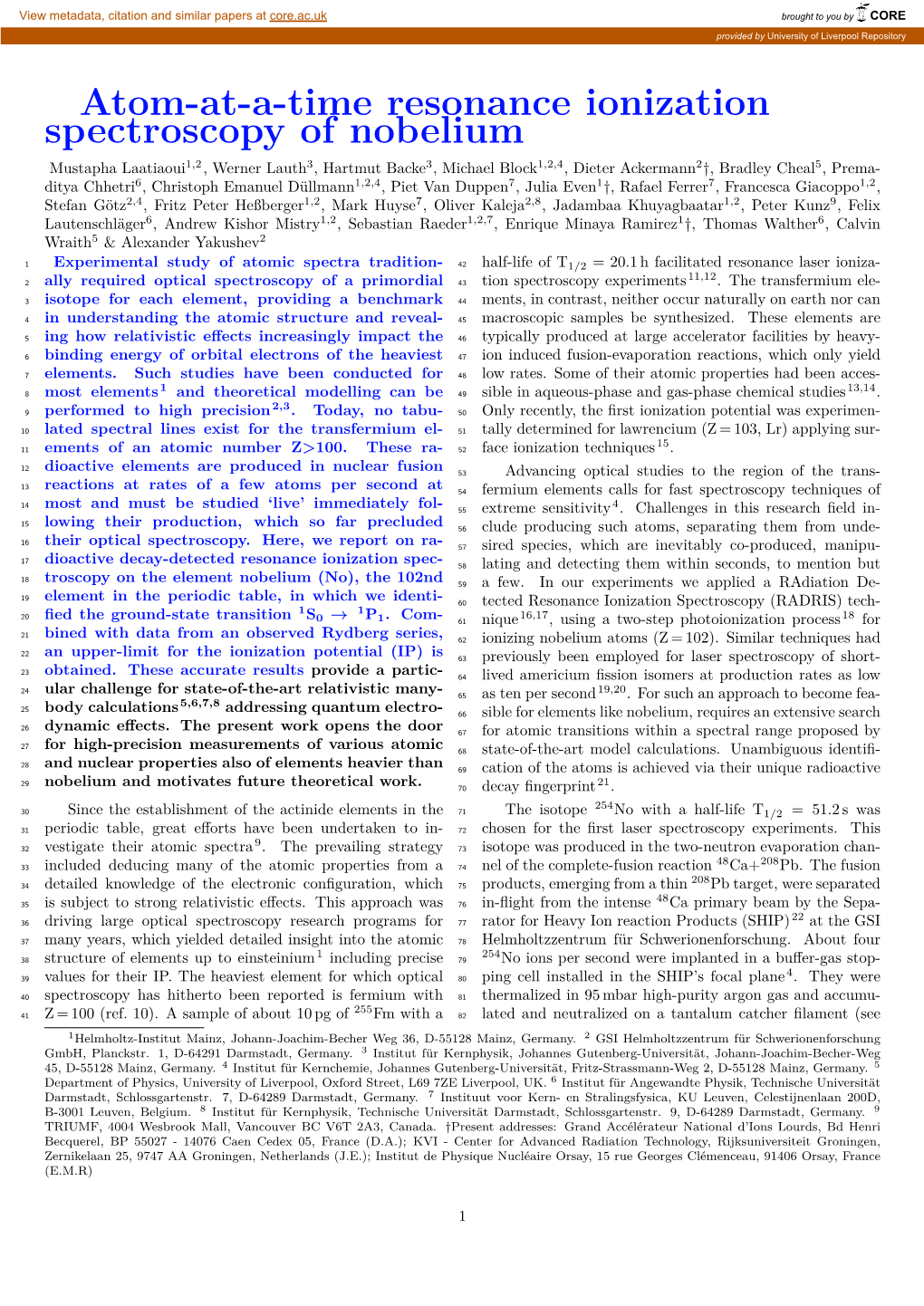 Atom-At-A-Time Resonance Ionization Spectroscopy of Nobelium