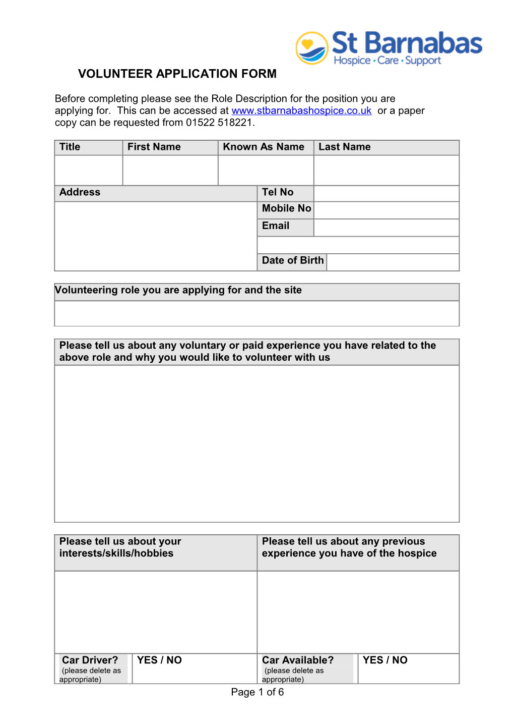 Volunteer Application Form