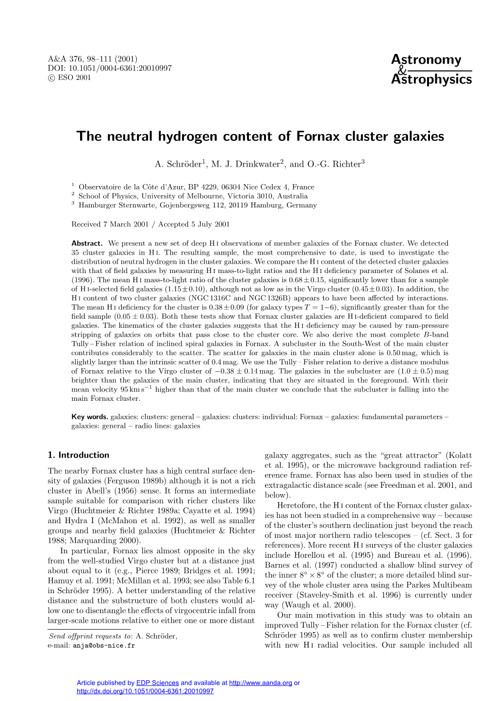 The Neutral Hydrogen Content of Fornax Cluster Galaxies