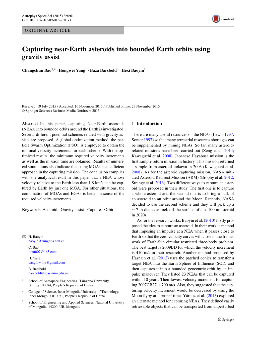 Capturing Near-Earth Asteroids Into Bounded Earth Orbits Using Gravity Assist