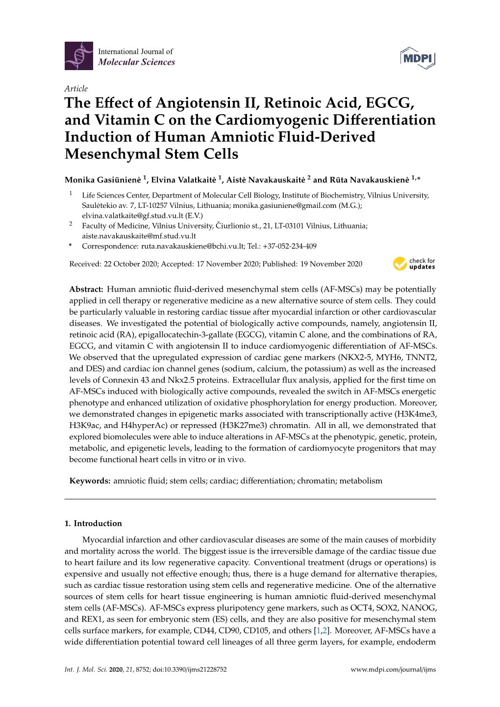 The Effect of Angiotensin II, Retinoic Acid, EGCG, and Vitamin C on The