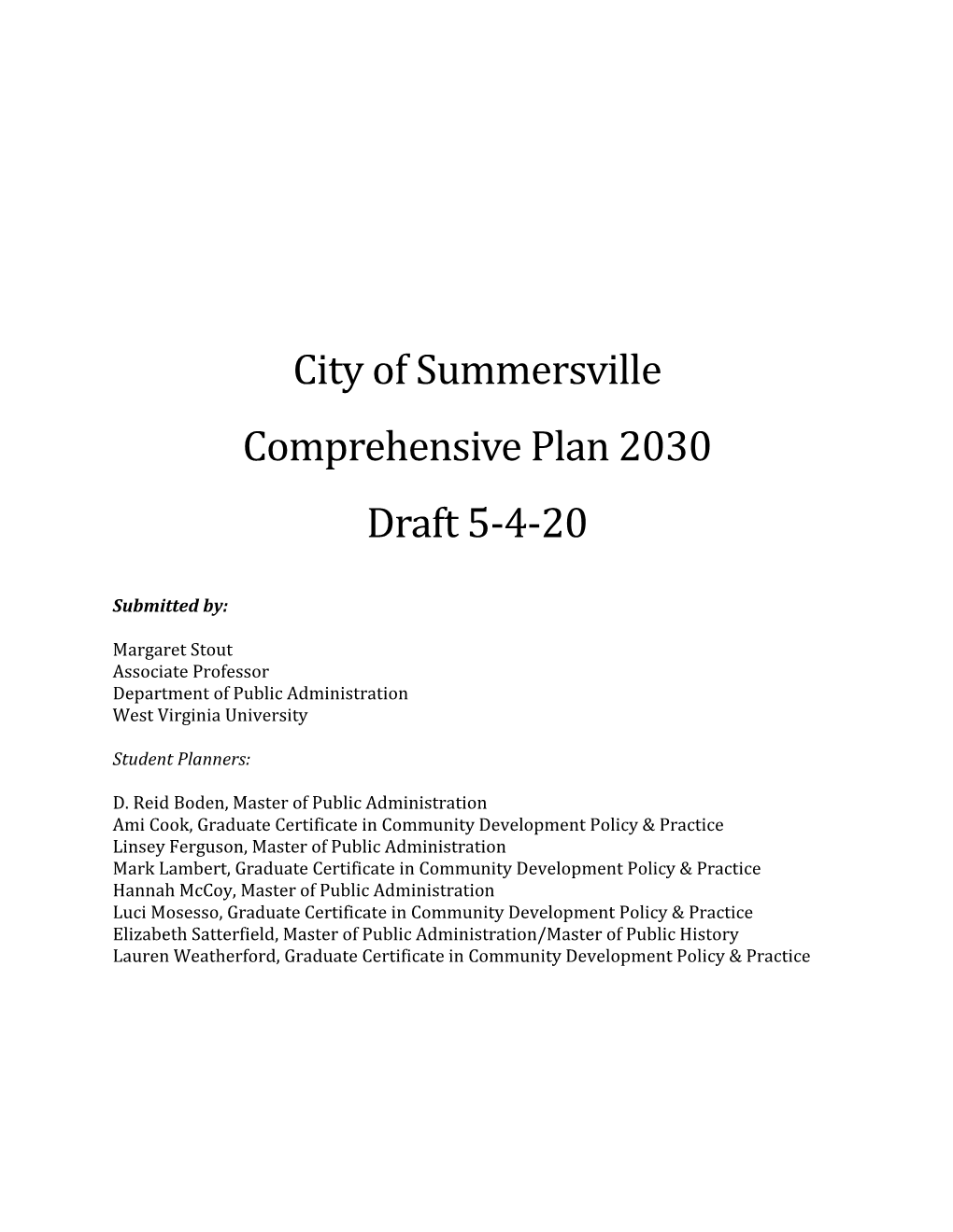 City of Summersville Comprehensive Plan 2030 Draft 5-4-20