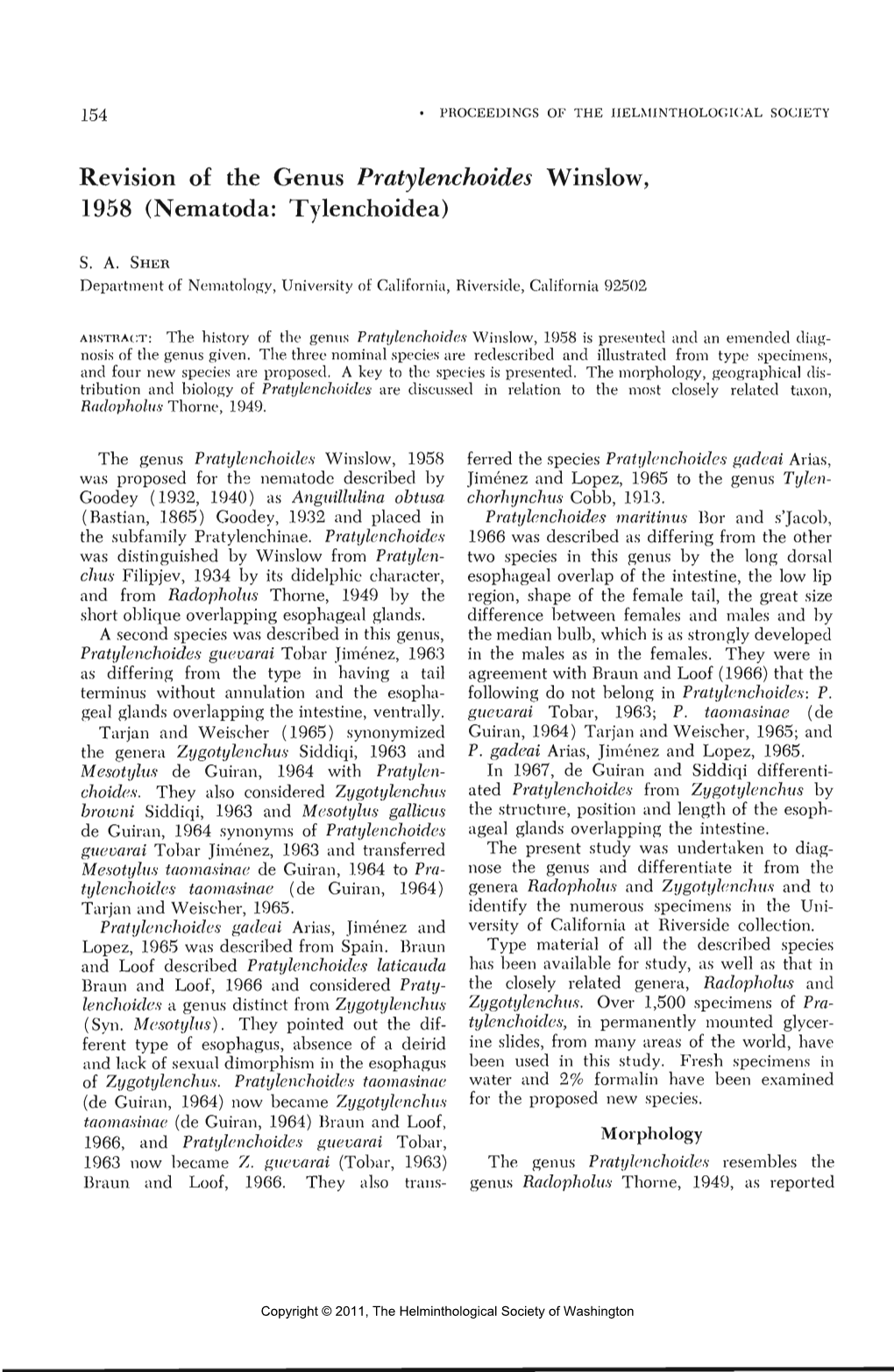 Revision of the Genus Pratylenchoides Winslow, 1958 (Nematoda: Tylenchoidea)