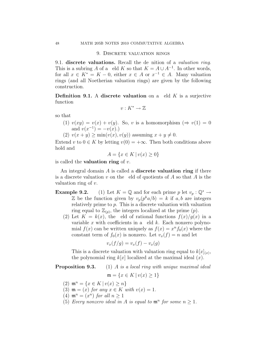 Discrete Valuation Rings 9.1