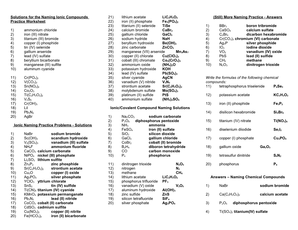 Naming Ionic Compounds Practice Worksheet