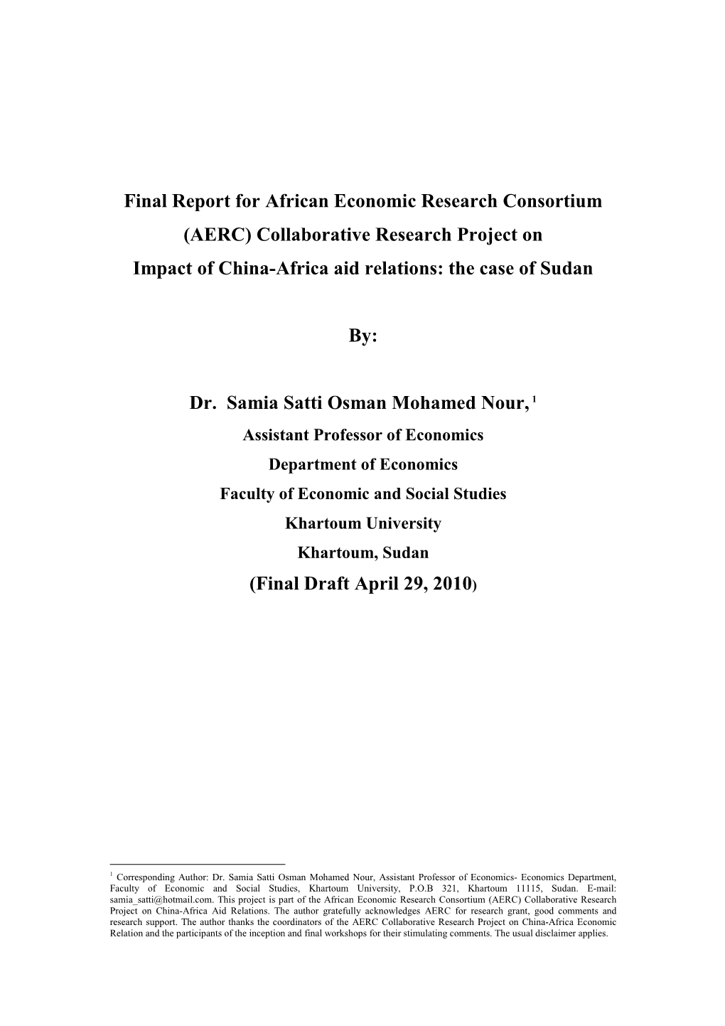 Collaborative Research Project on Impact of China-Africa Aid Relations: the Case of Sudan