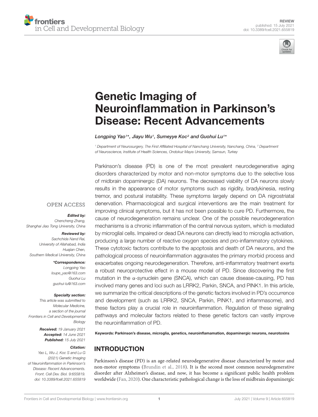 Genetic Imaging of Neuroinflammation in Parkinson's Disease