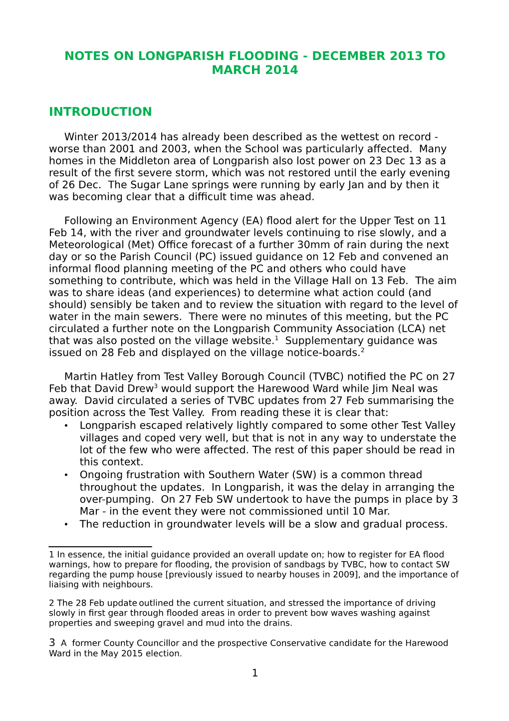 Notes on Longparish Flooding — December 2013 to March 2014