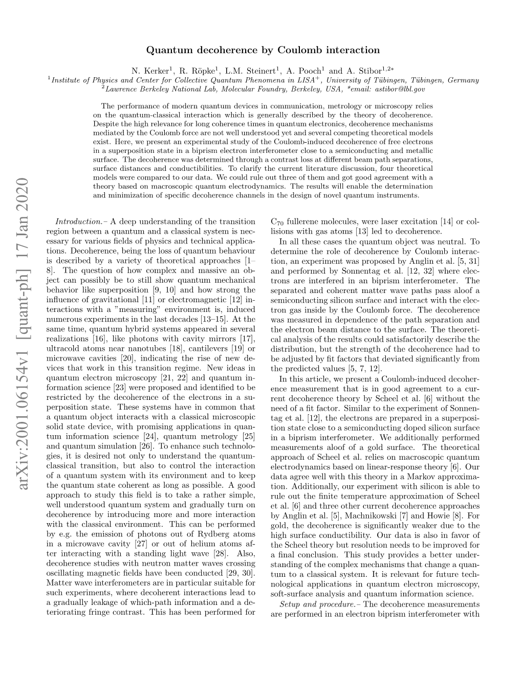 Arxiv:2001.06154V1 [Quant-Ph] 17 Jan 2020 Tion