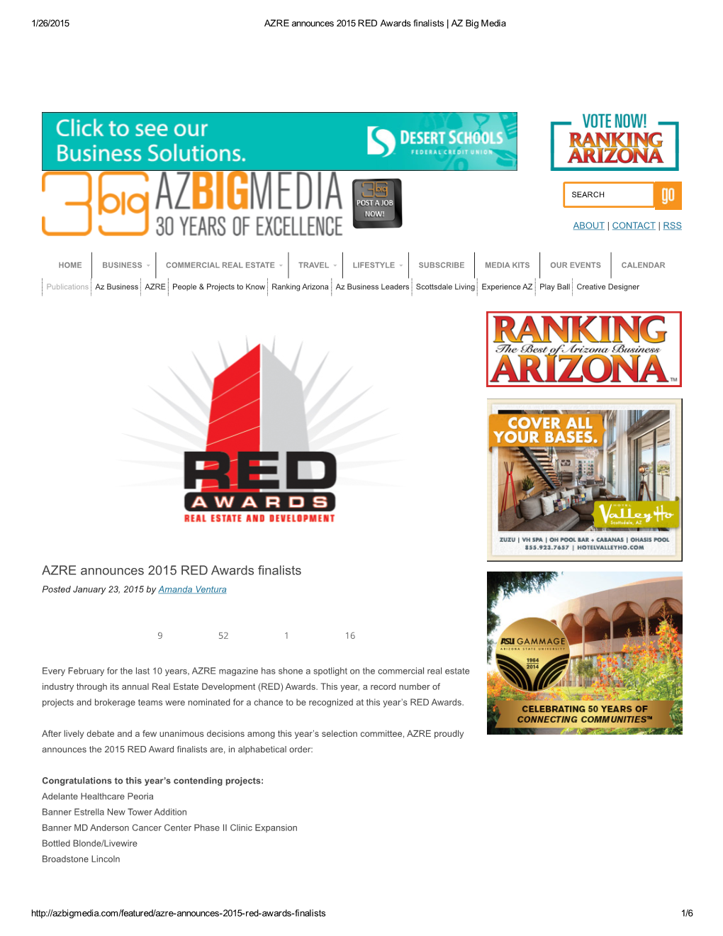AZRE Announces 2015 RED Awards Finalists | AZ Big Media