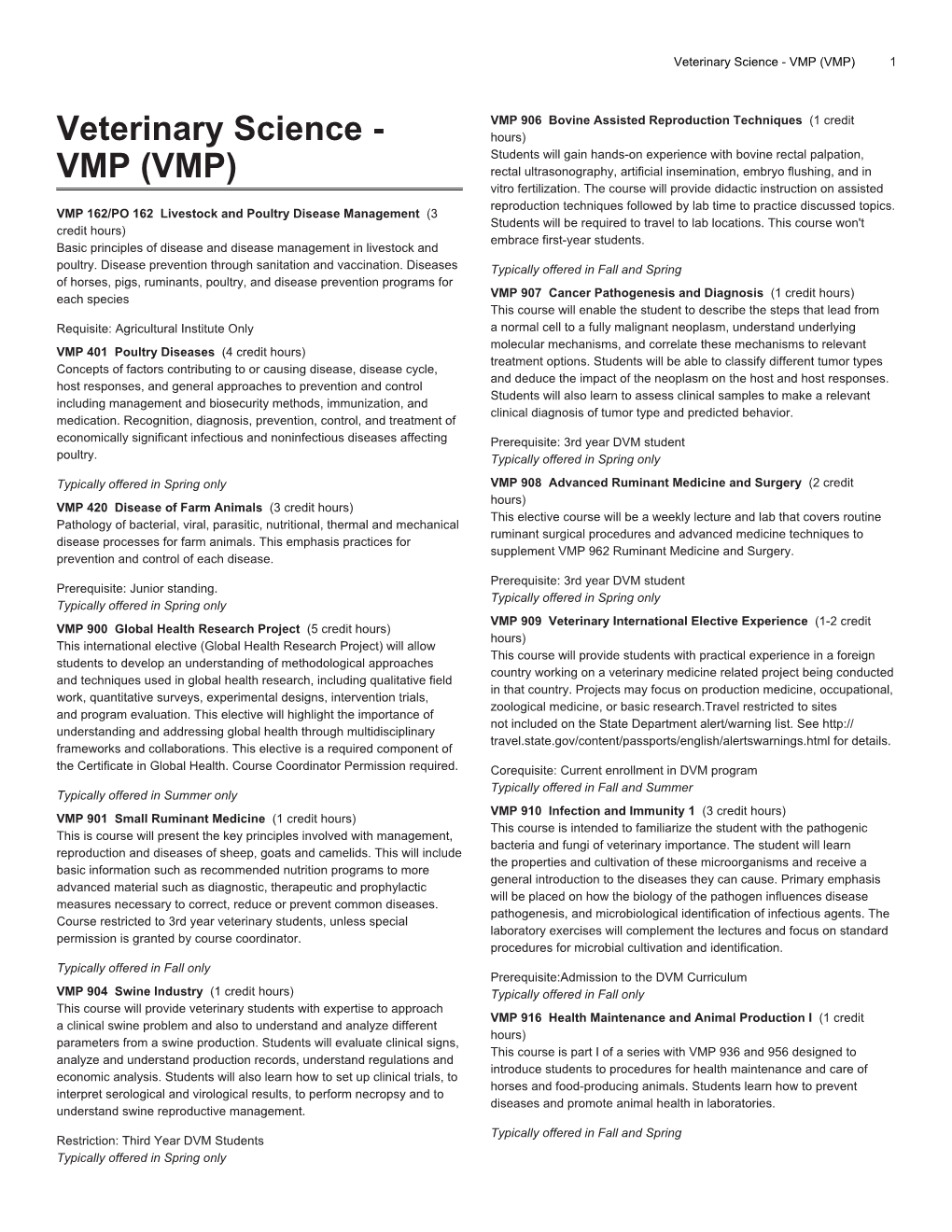 Veterinary Science - VMP (VMP) 1