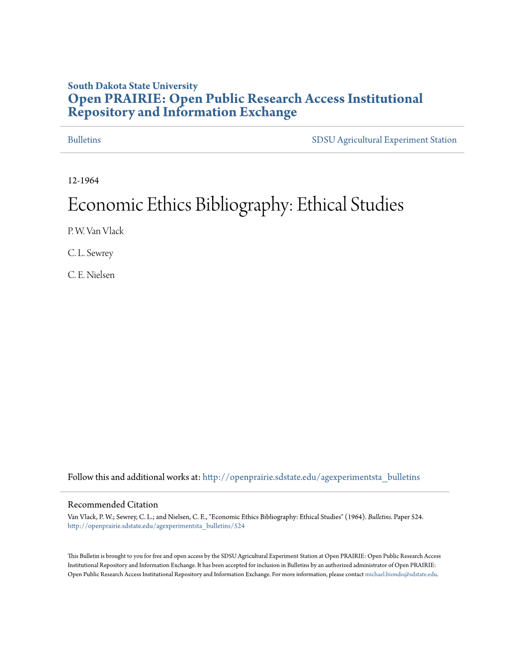 Economic Ethics Bibliography: Ethical Studies P