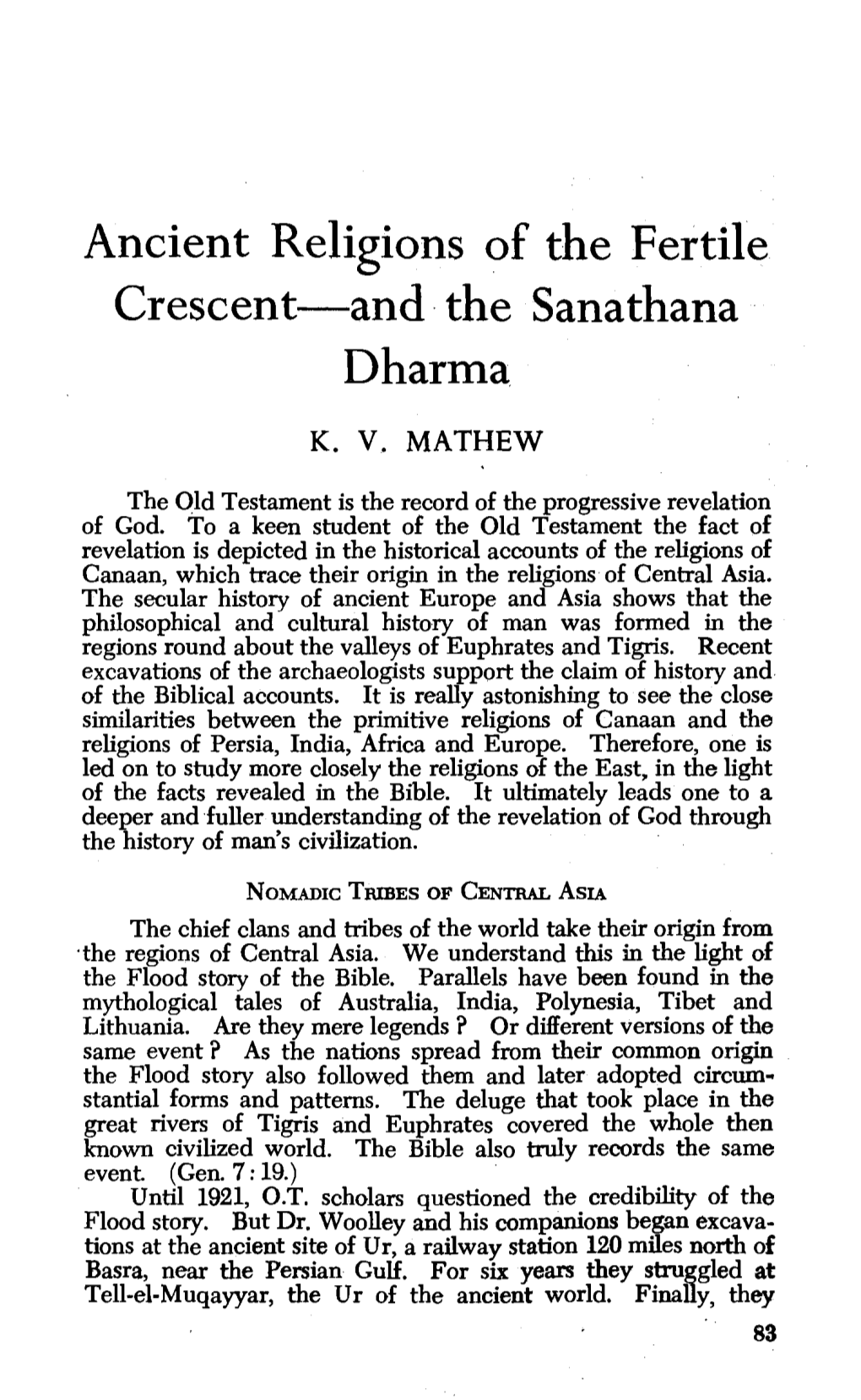 Ancient Religions of the Fertile Crescent and the Sanathana Dharma