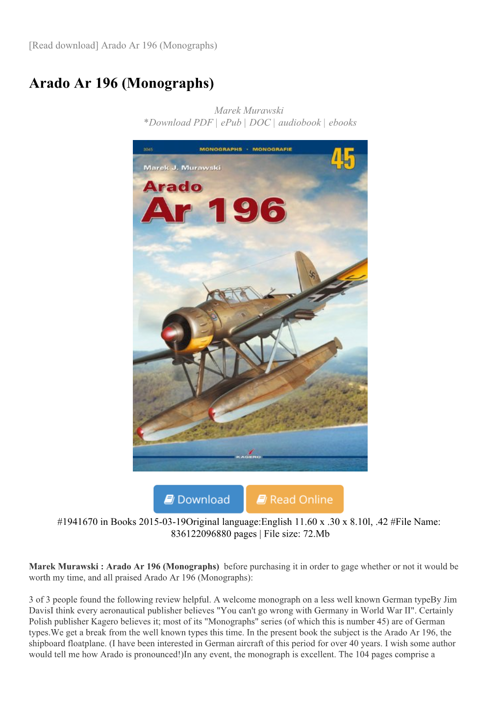 Arado Ar 196 (Monographs)