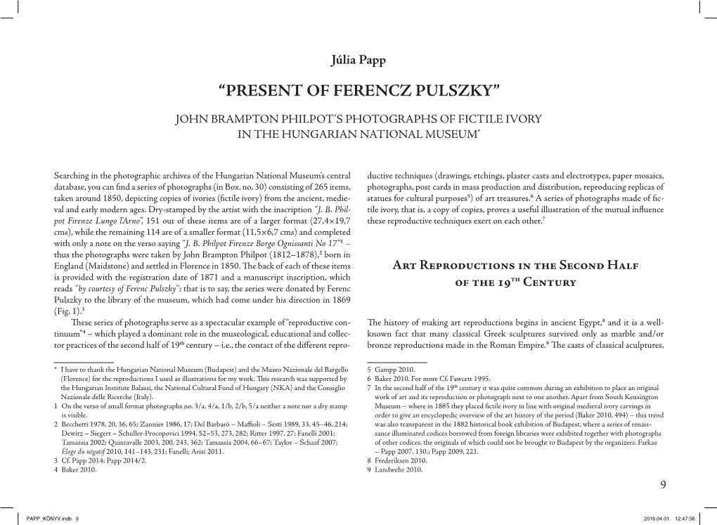 “Present of Ferencz Pulszky”