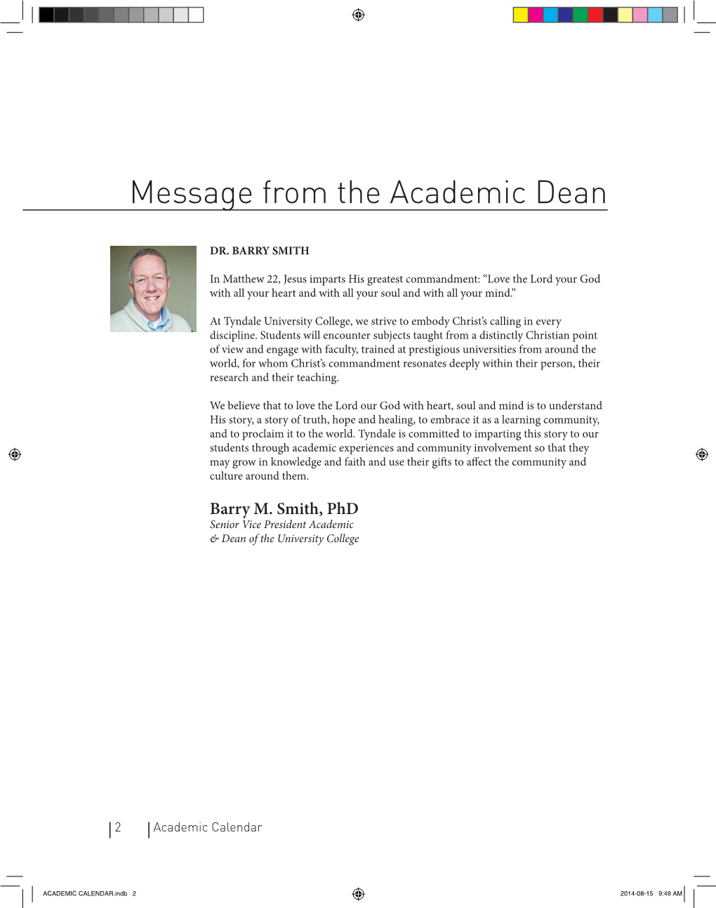 Message from the Academic Dean