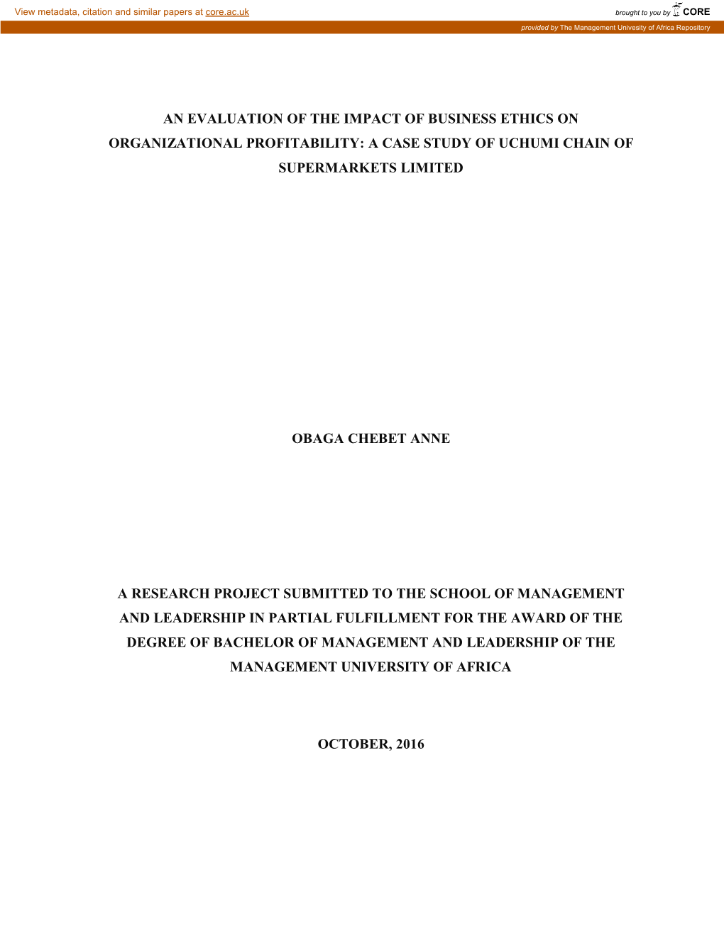 A Case Study of Uchumi Chain of Supermarkets Limited