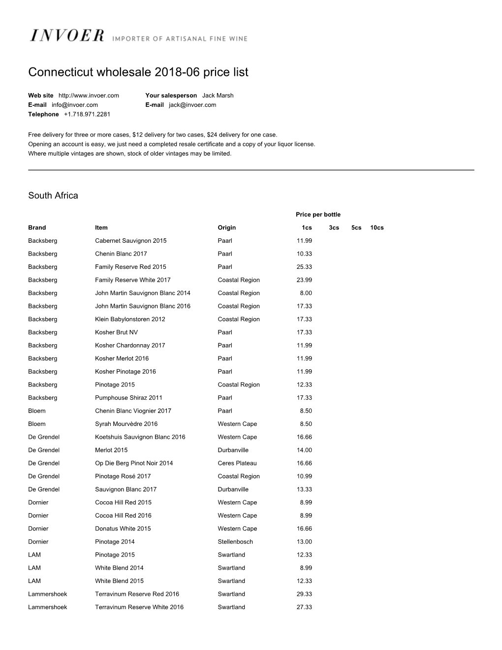 Connecticut Wholesale 2018-06 Price List