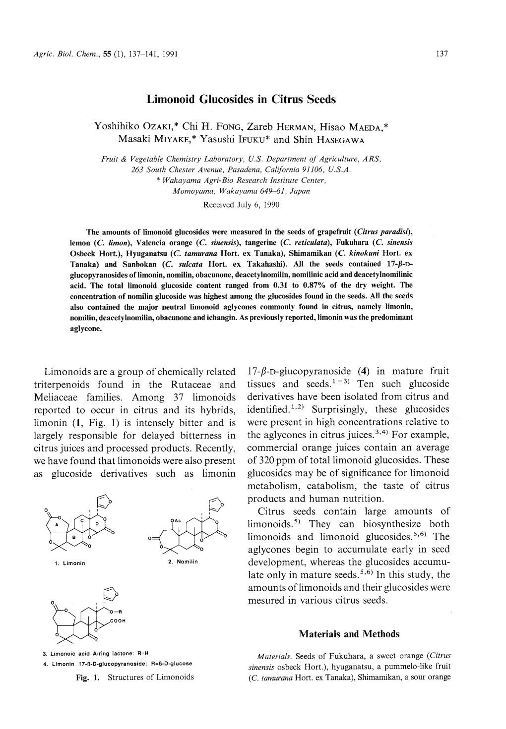 Limonoid Glucosides in Citrus Seeds Yoshihiko Ozaki,* Chi H