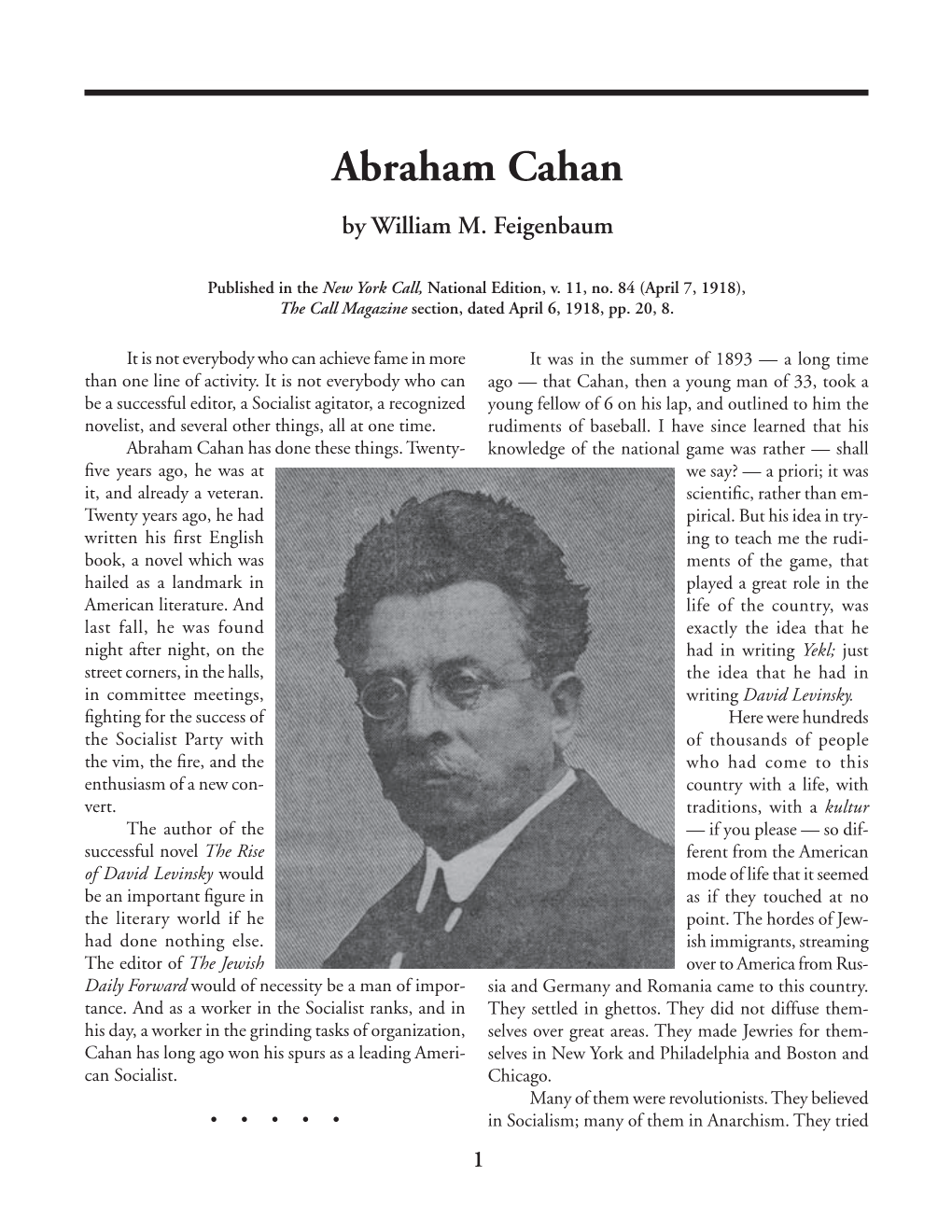 Abraham Cahan [April 6, 1918] 1