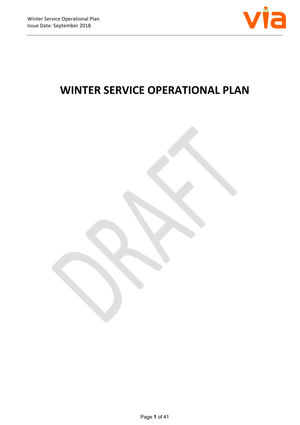 Winter Service Operational Plan Issue Date: September 2018